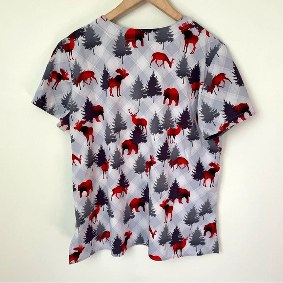 Scrubletics Reindeer Christmas Scrub Top - Picture 2 of 6